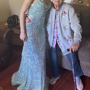 Alace Paris Prom dress with green/mint sequins (originally bought for $470)